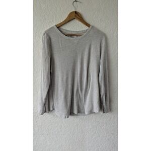 Gap Womens XXL Heather Grey Waffle Knit Thermal Long Sleeve Crew Neck Top